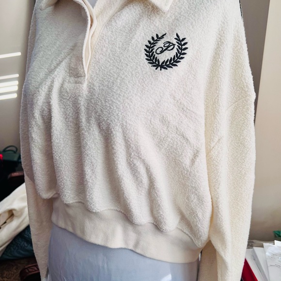 PINK by Victoria’s Secret Cropped Pullover in Cream and Black Color, Sz L - Picture 9 of 11